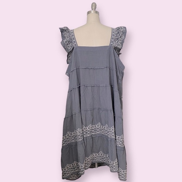 Women’s Ruffle Sleeve Embroidered Tiered Midi Dress Knox Rose Blue Size 3X - Picture 6 of 11